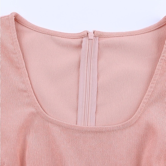 Color Block Square Neck Tiered Dress Pink/Tangerine - Picture 11 of 12